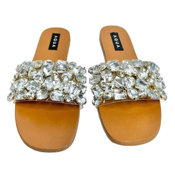 AQUA Sandals Womens Size 8.5 Embellished Open Toe Summer Slides NEW - Picture 1 of 12